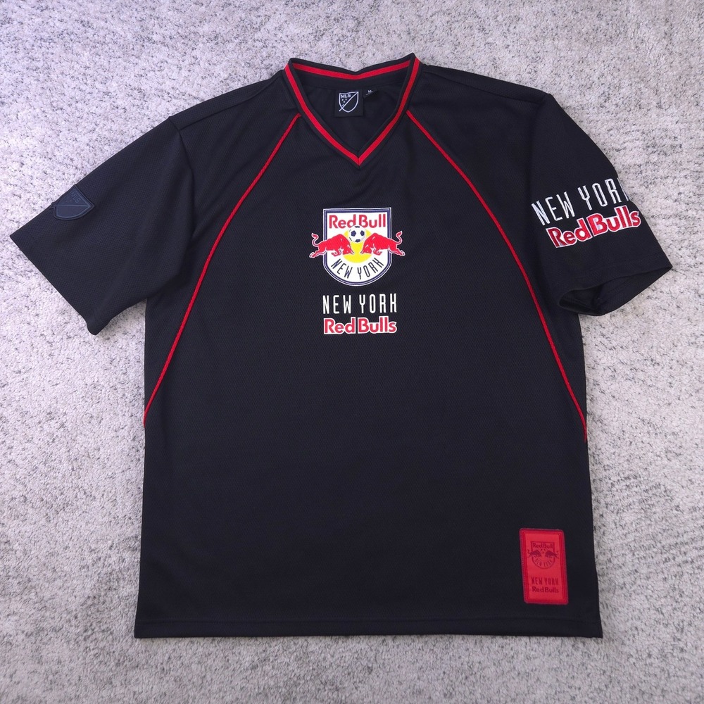 New York Red Bulls Shirt Mens Medium Jersey V-Neck Black MLS Soccer Football GUC